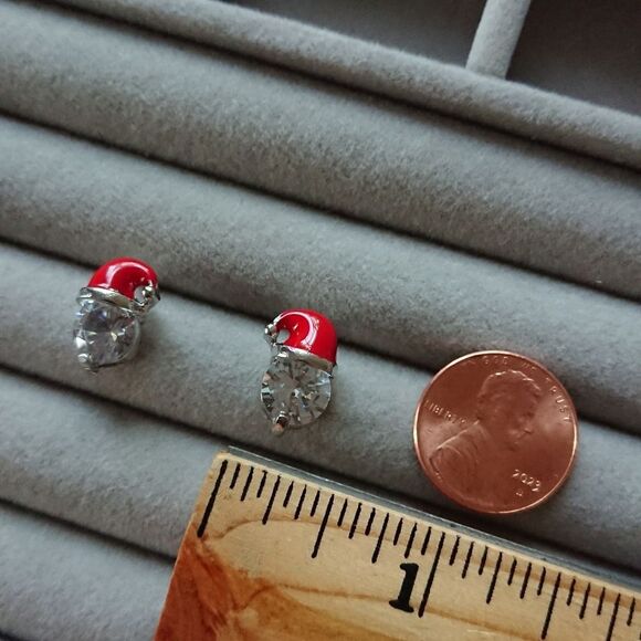 Cute Christmas Hat Cubic Zirconia Stud Earrings - Silver tone - Picture 8 of 9